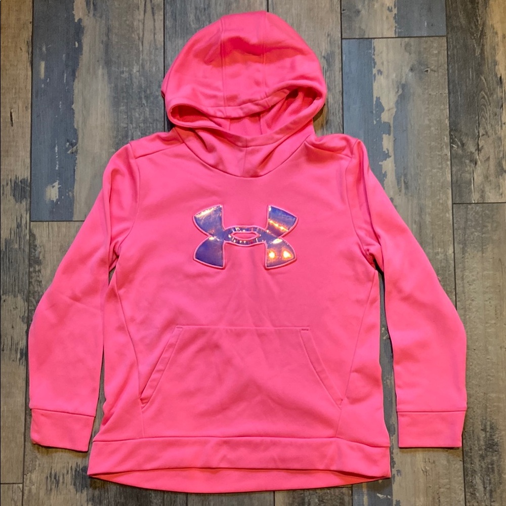 Under Armour Kids Girls Pink Logo Hoodie Fleece Sweatshirt Youth Size Large Cute